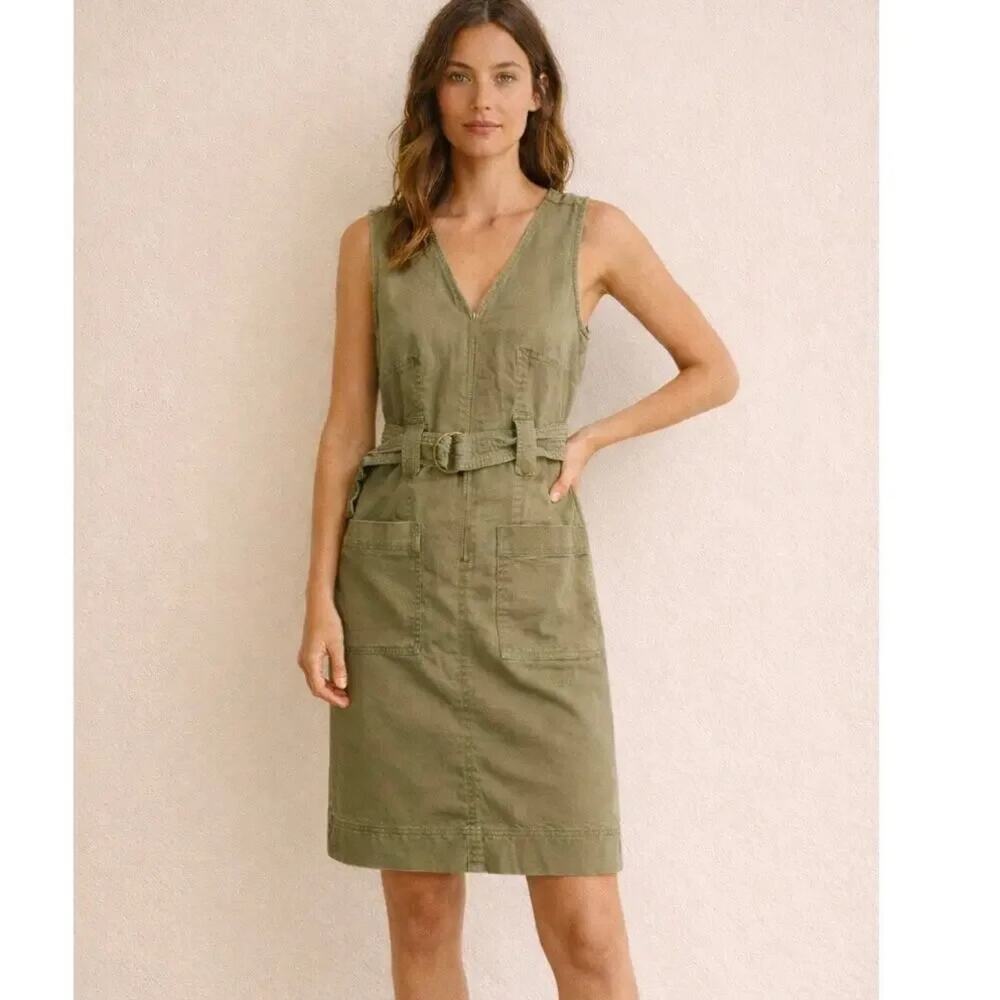 Anthropologie Maeve Oona Olive Green Utility belted vneck Dress US 4